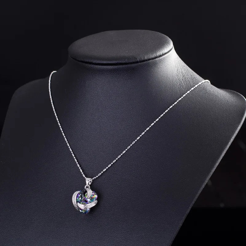 S&S Multi-Colour Fire Topaz CZ Pendant Necklace & Stud Earrings Set – White Gold Plated – Collection