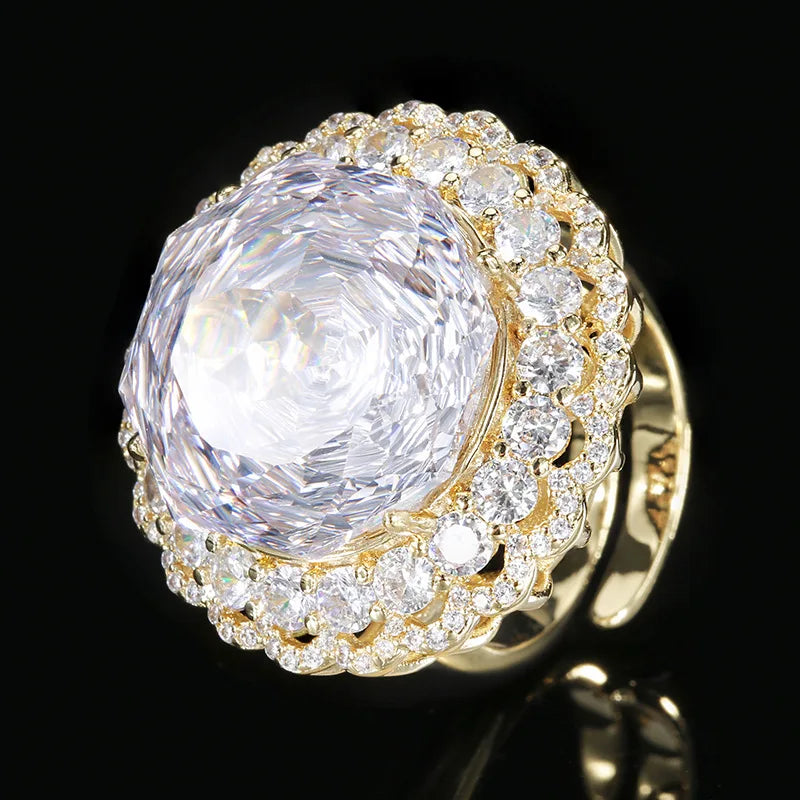 Gemfiori Luxurious Sparkling Rose Pendant Ring Set Fashionable and Elegant Zircon Bride Engagement Jewelry Party