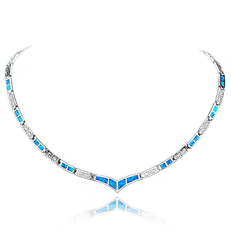 Aobao Christian Silver Plated Copper Alloy Minimalist Heart Opal Link Chain Necklace for Women Gift