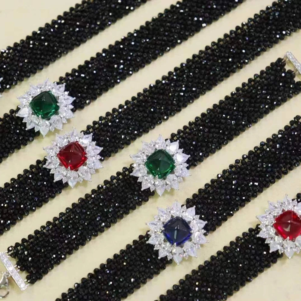 MUSHAN Jewelry Factory Black Spinel Woven S925 Sterling Silver Multi Layer Necklace High End Cross Piece Necklace