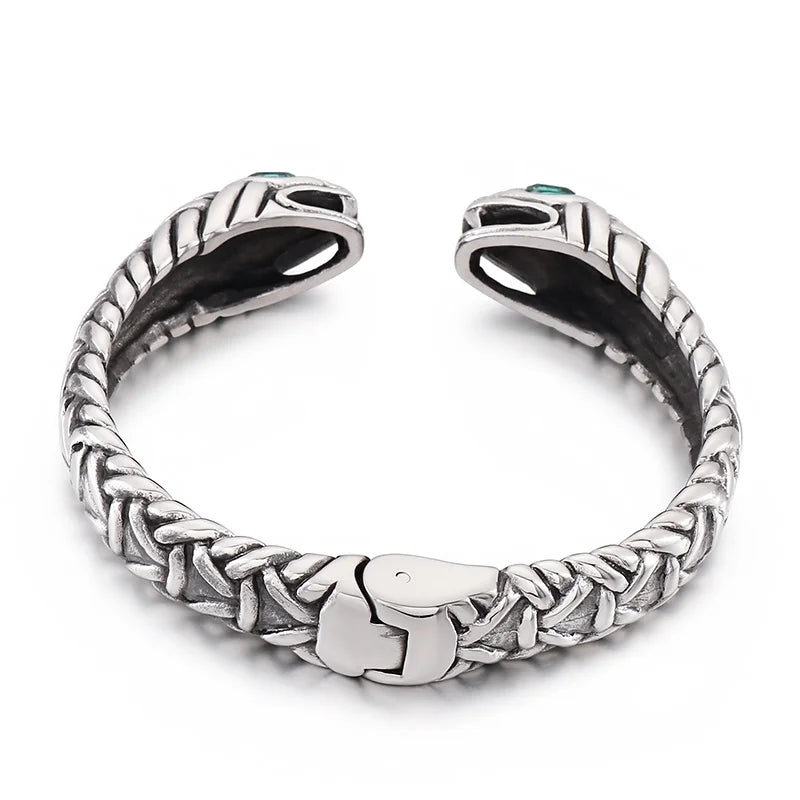 REBEL VIKING Snake Charm Cuff Bangle – Silver Stainless Steel