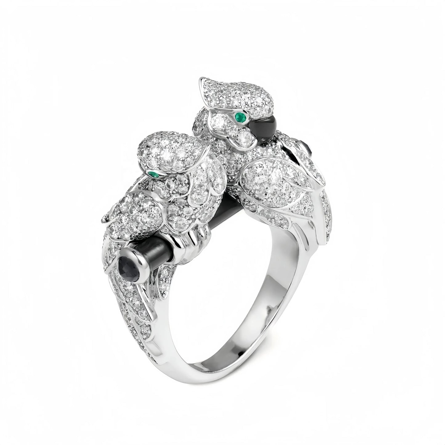 MuShan Jewelry Factory Luxury Brand 925 Sterling Silver Rings Jewelry for Women Double Parrot Love Bird Enamel Gemstones Ring
