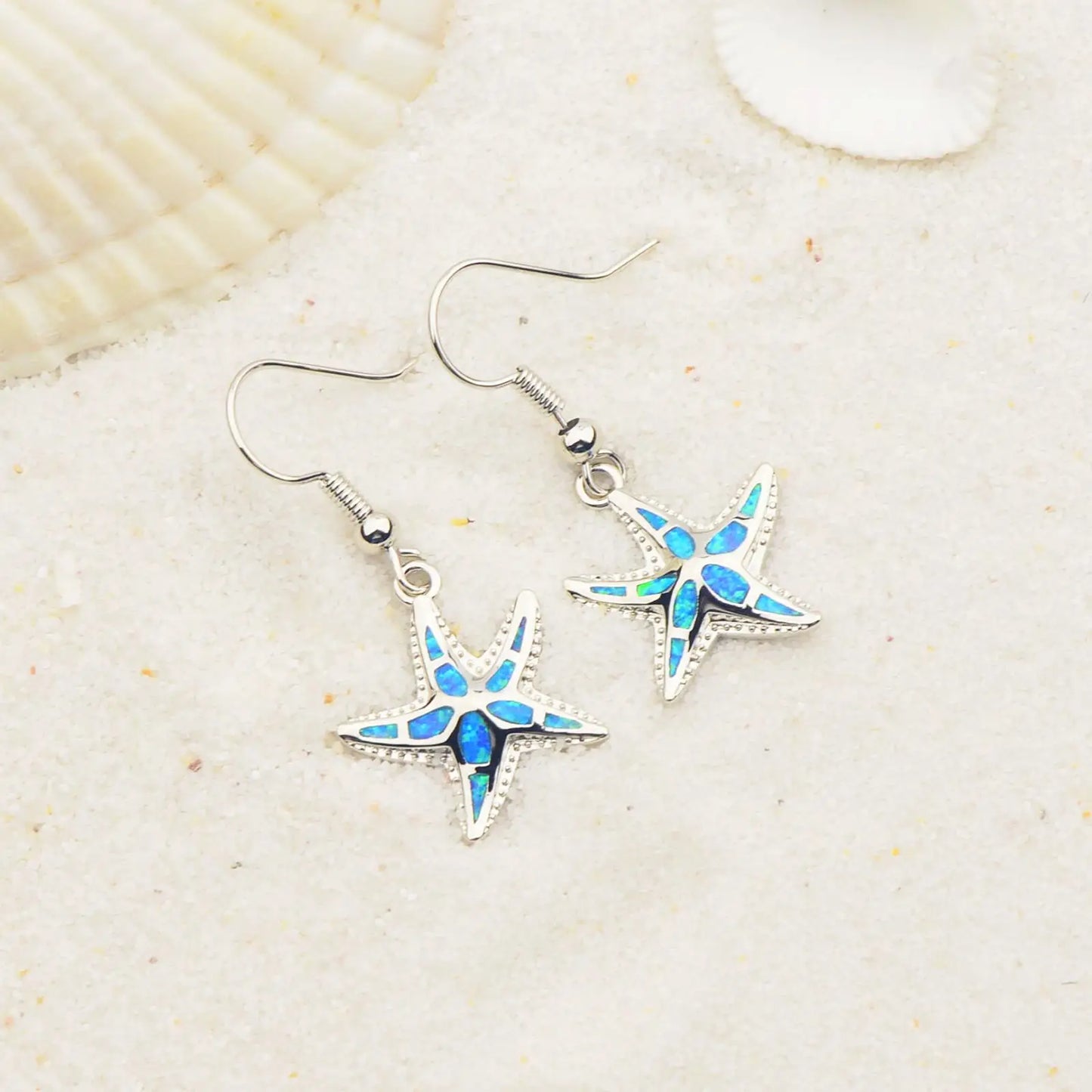 TikTok Viral Colorful Opal Starfish Bohemian Christian Silver Plated Brass Pendant Earrings Trendy Women's Jewelry