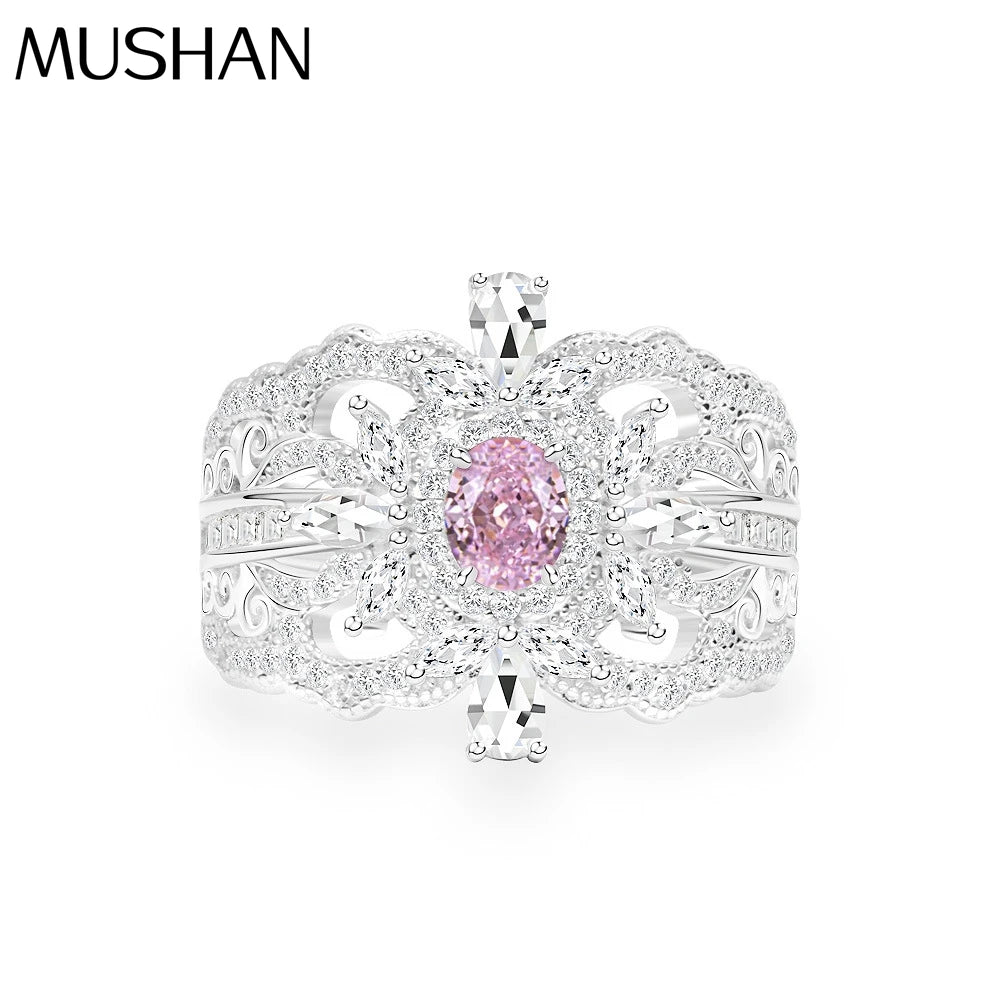 MuShan Jewelry Factory 4*5 High Carbon Diamond 0.4ct Style Baroque Hollowed Out Silver Ring Fully Set With Diamonds