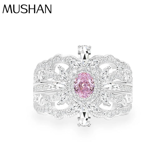 MuShan Jewelry Factory 4*5 High Carbon Diamond 0.4ct Style Baroque Hollowed Out Silver Ring Fully Set With Diamonds