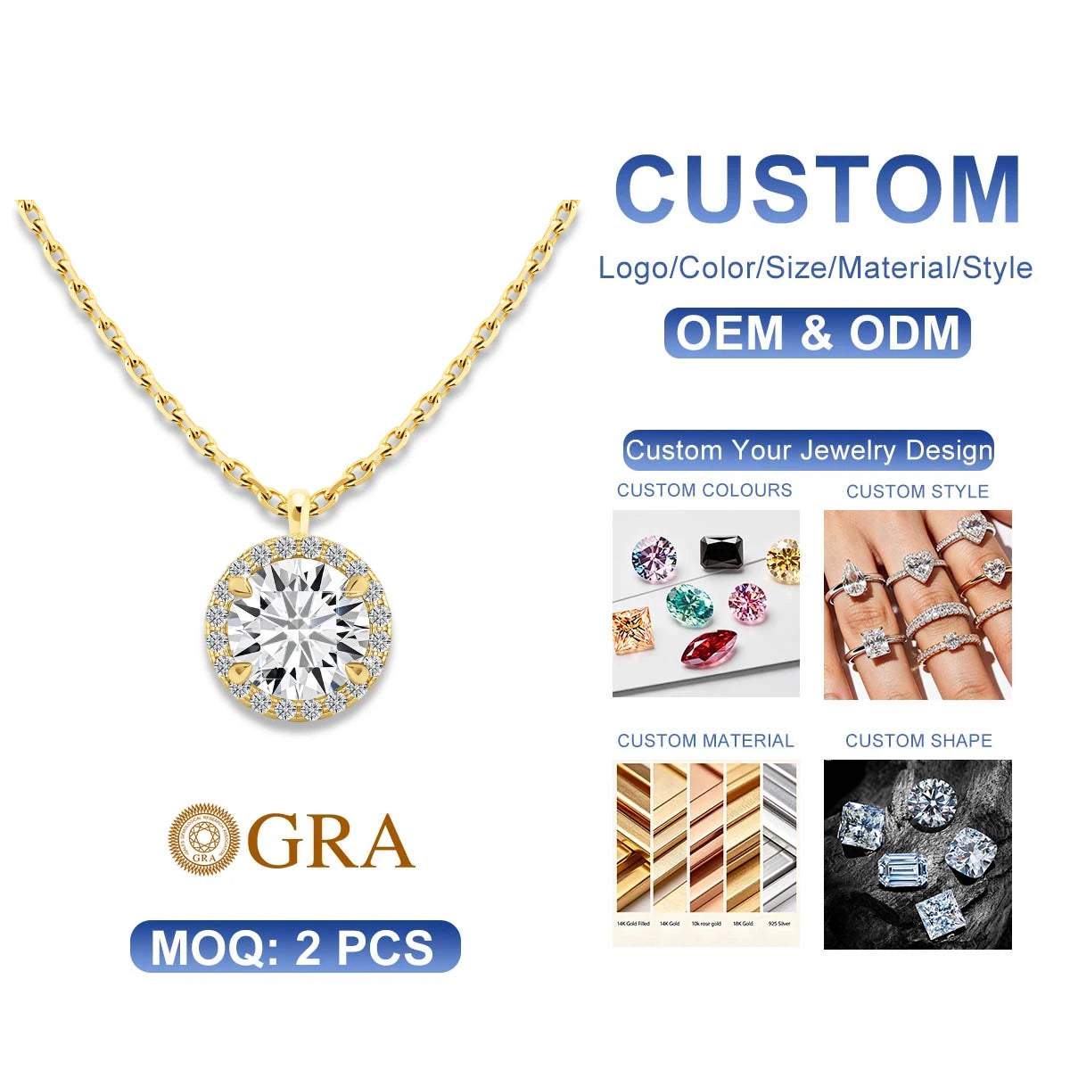 Gioiellieri Luxury 0.5ct 1ct 2ct Round Moissanite Jewelry Halo 14K Gold Women's Gemstone Pendant Premium Gift