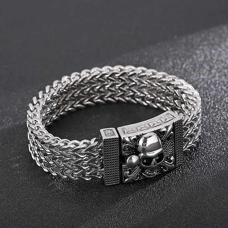 KALEN Punk Jewelry Stainless Steel Fashion Bracelets Skull Charm Bracelet Bangle for Men
