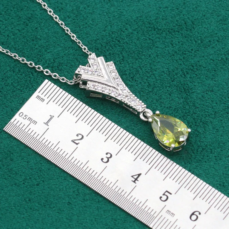XOTICA Customizable 925 Silver Jewelry Set for Women Green Peridot Zircon Wedding Bracelet Hoop Earrings Necklace Pendant Christmas