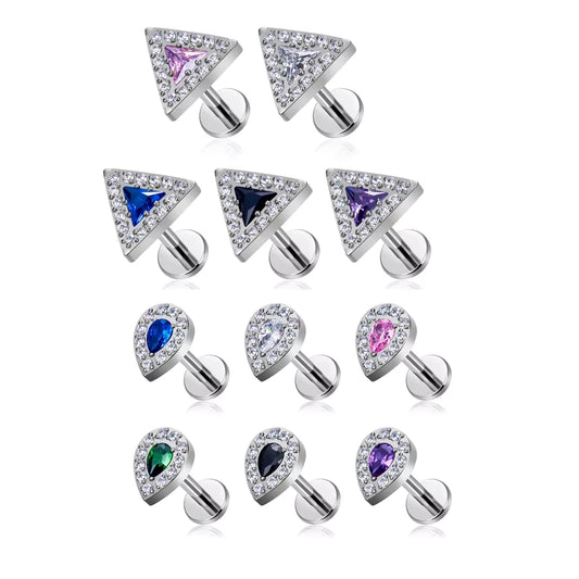 ASTM F136 G23 Titanium Waterdrop Shape Nose Stud Inlay Zircon16G Ear Tragus Body Piercing Jewelry
