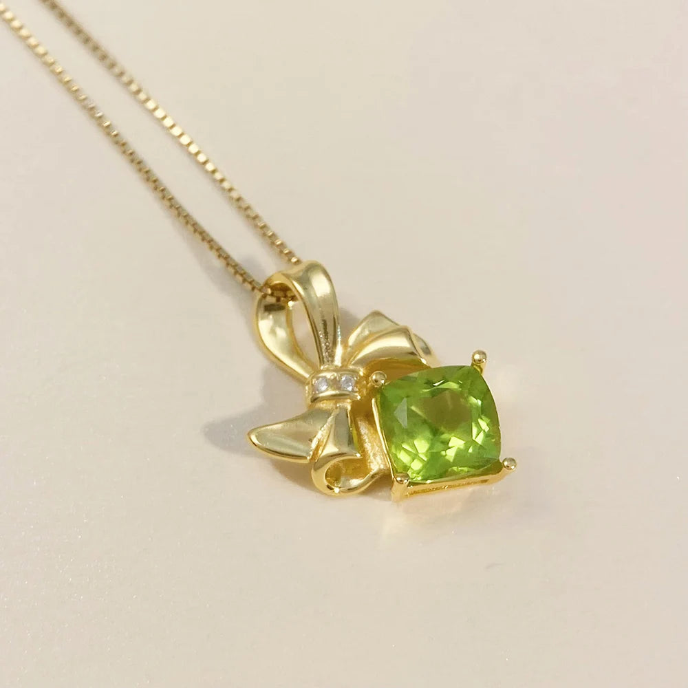 Gioiellieri Sterling Silver Peridot Necklace with Natural Green Stone for Women S925 Fine Jewelry Elegant Gemstone Pendant Gift Idea