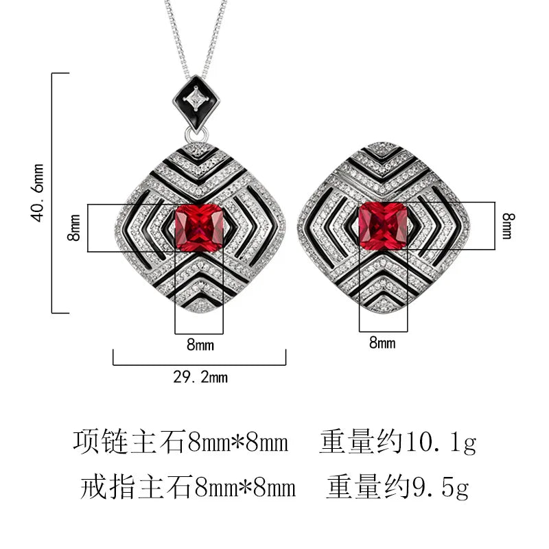 REDheart Copper Inlaid Zircon 18K Gold Plated Open Ring Retro Red Corundum Dripping Oil Black Personality Suit Women's Necklace