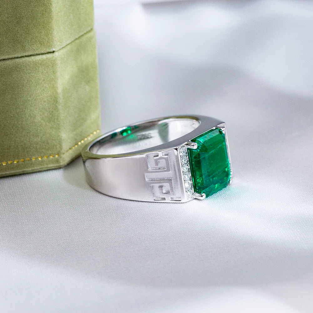 Custom Ring Jewelry MSR-1849 Emerald Cut 925 Sterling Silver 6ct Lab Grown Emerald Ring