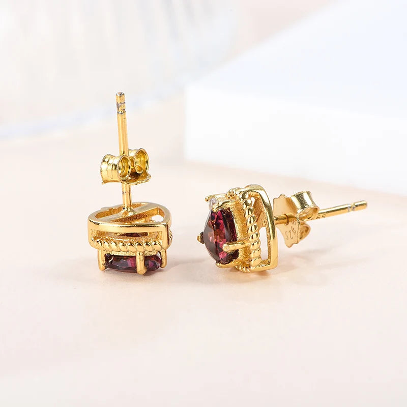Gioiellieri Genuine Natural Garnet Stud Earrings, 925 Sterling Silver Setting, Hypoallergenic, Bulk Order