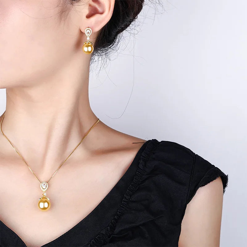 Gemfiori New Chinese Style Light Luxury Pearl Earrings Retro Elegant Micro Inlaid Design Pendant Exquisite Simple Fashion Set