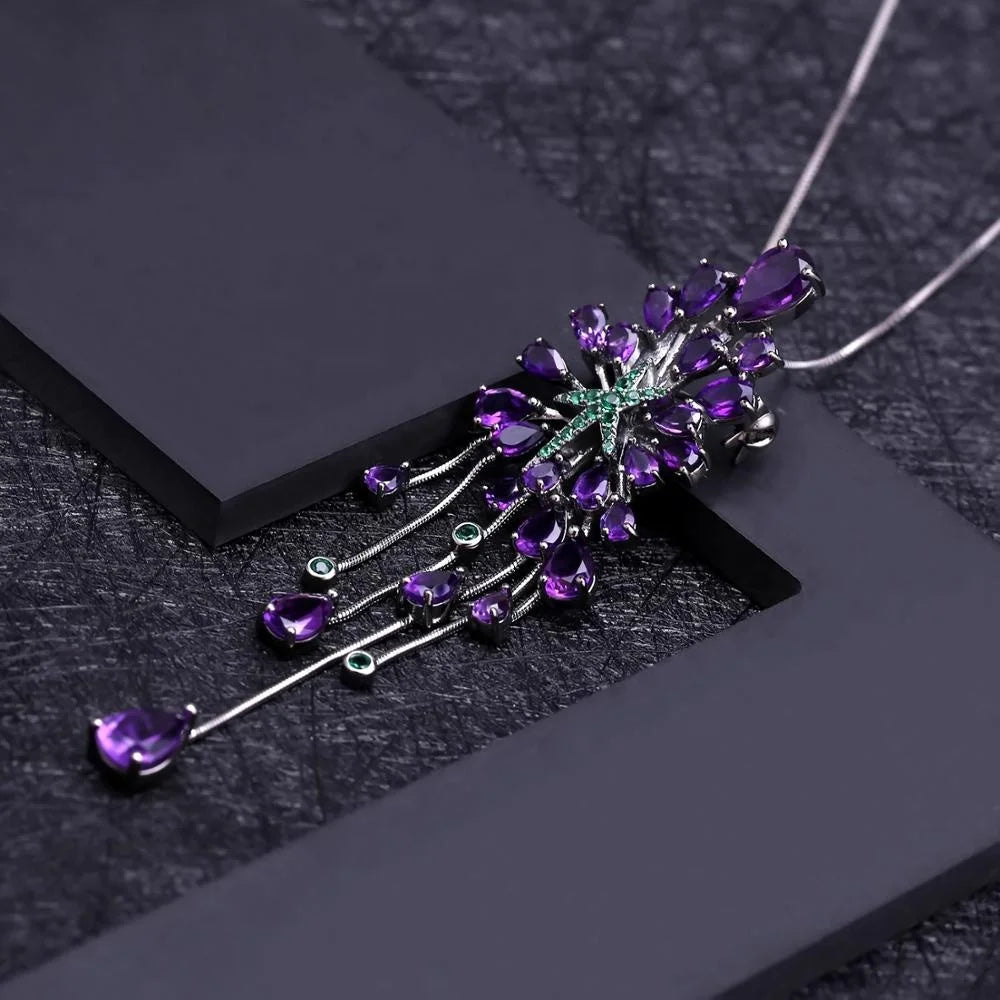 ArtistA Abiding Ring Earring Brooch Pendant Necklace Luxury Natural Amethyst Stone 925 Sterling Silver Bridal Jewelry Sets for Wedding