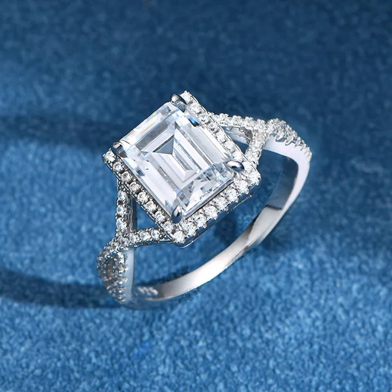MuShan Jewelry Factory New Inlaid 7 * 9 Main Diamond S925 Pure Silver Ring for Women with Ins Style High Carbon Diamond Ring