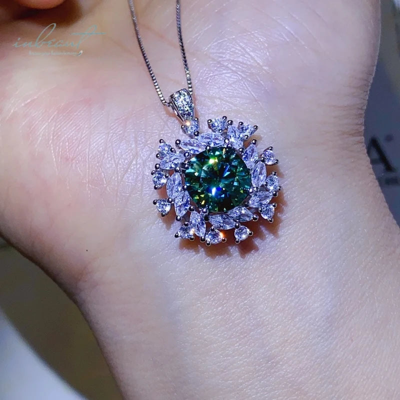 S&S 5ct Green Moissanite Blossom Pendant Necklace | 925 Silver Platinum Plated | VVS1 | S&S Collection