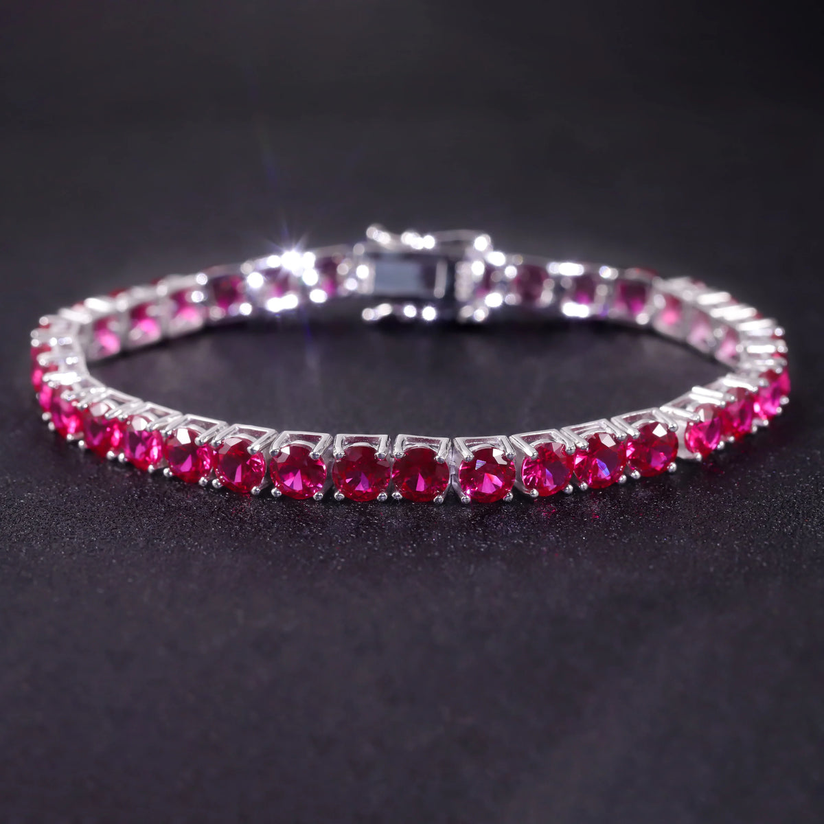Gemfiori Fashion Hiphop Jewelry 925 Sterling Silver Custom 3MM 4MM 5MM Pinkish Red Gemstone Lab Grown Ruby Tennis Bracelet
