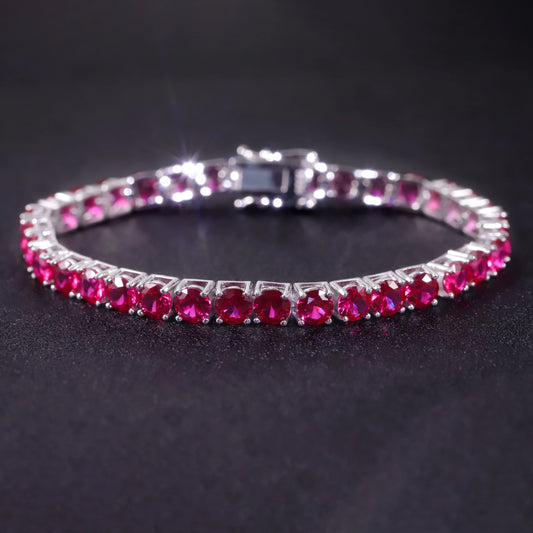Gemfiori Fashion Hiphop Jewelry 925 Sterling Silver Custom 3MM 4MM 5MM Pinkish Red Gemstone Lab Grown Ruby Tennis Bracelet