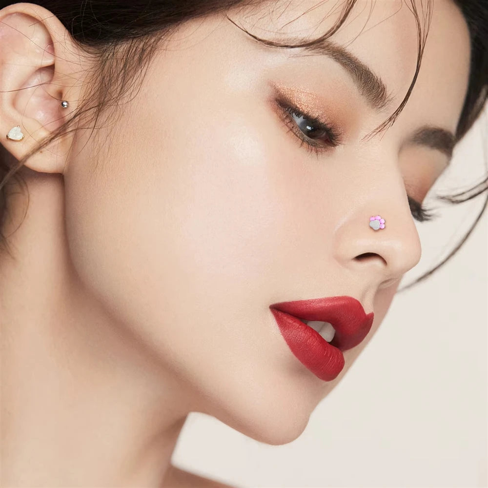 Wholesale G23 Titanium Cat Shape Stud CZ Opal Inlay Labret Internal Thread 16G Lip Conch Helix Nail Tragus Body Piercing Jewelry