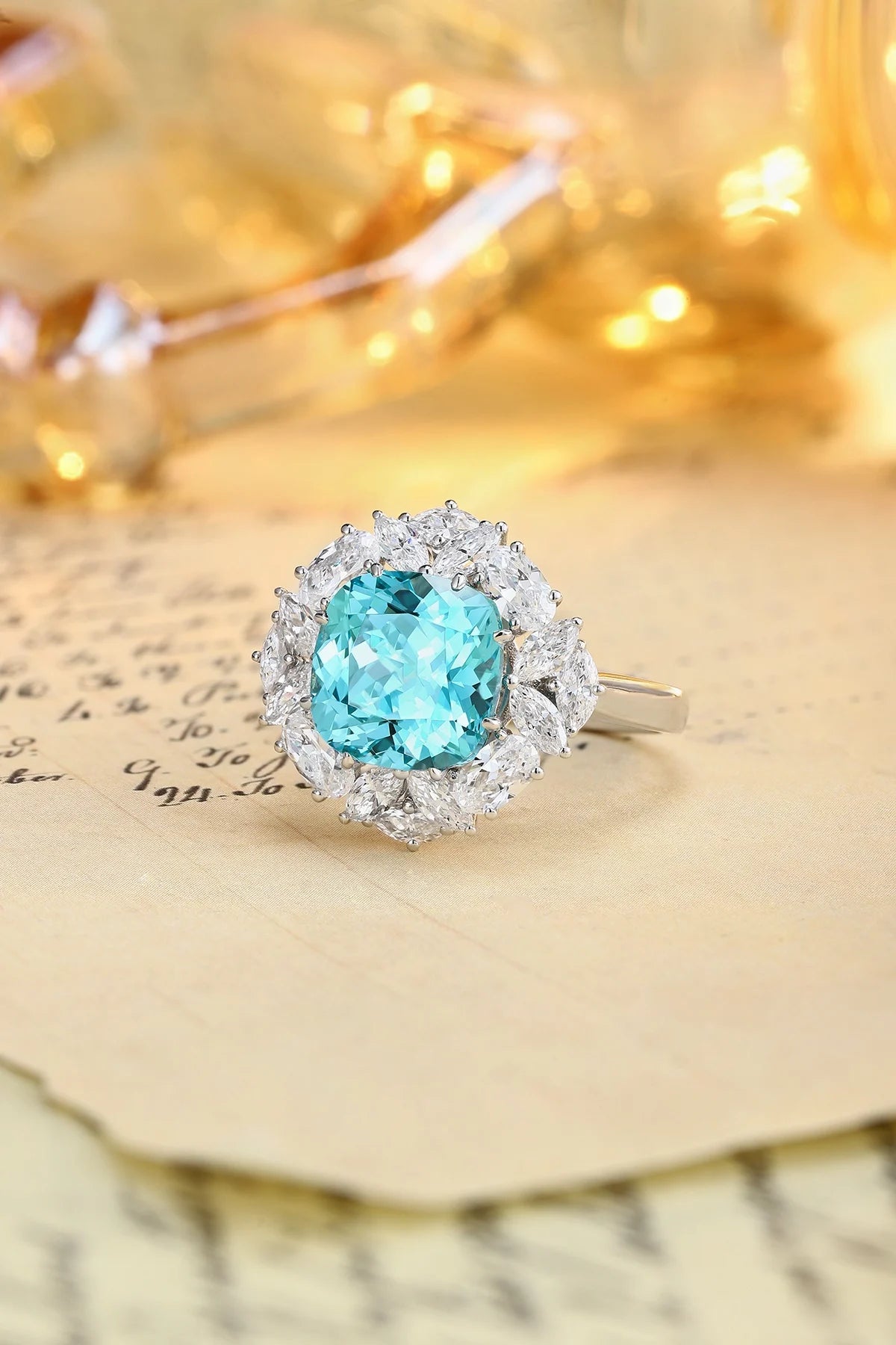 Gemfiori Jewelry Trendy High Quality S925 Silver Cultivated Paraiba Ring Unisex Engagement Ring for Wedding Party or Gift