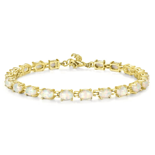 Hawaiian Inspired Geometric Gold-Plated Brass Beaded Opal Christian Trendy Colored Gem Women's Statement Bracelet Bulk Supply