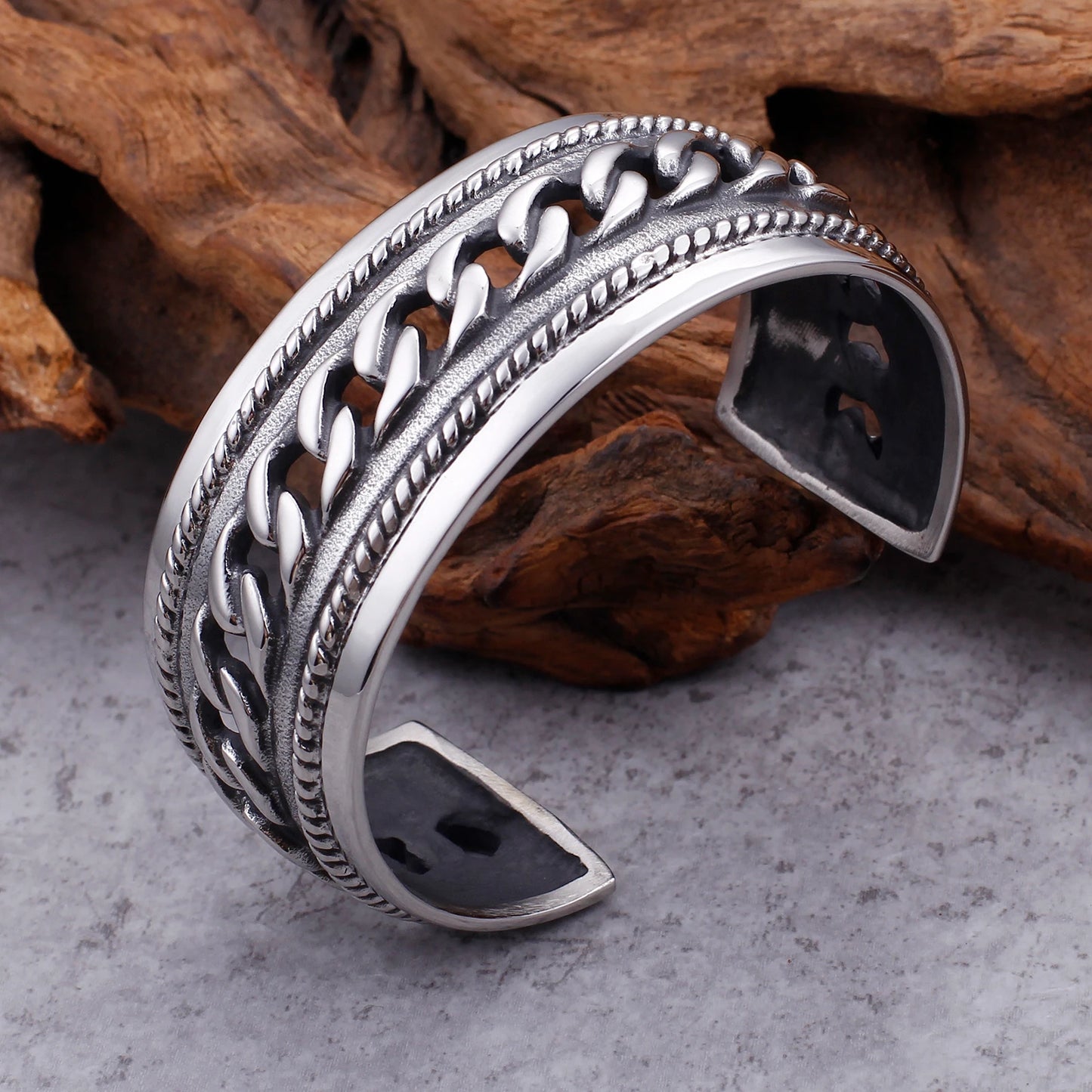 KALAEN Stainless Steel Plating Silver Link Chain Bangles for Men