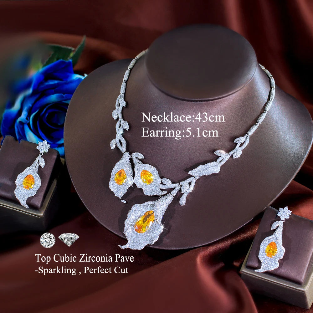Wholesale 2pcs Necklace and Earrings Set Irregular Shape Big Yellow Leaf Jewelry Set for Women Wedding Party