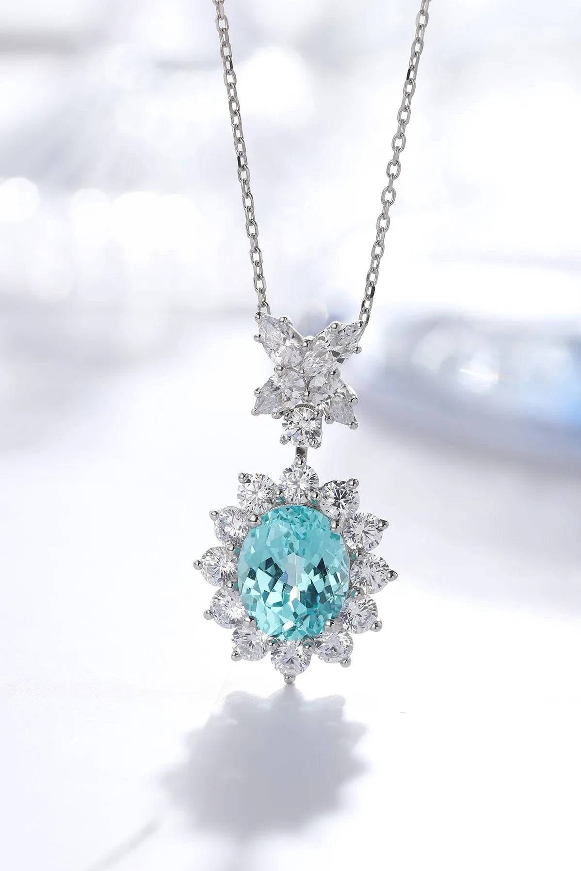 Gemfiori Anster 925 Sterling Silver High-quality Cultivated Paraiba Necklace - Suitable for Parties or As a Gift