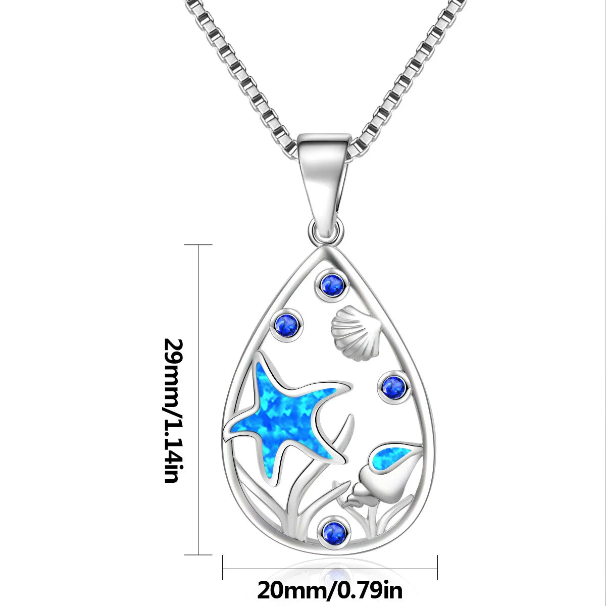 Fashion Trendy Christian Starfish Design Sparkling Blue Opal Silver Plated Copper Sweater Chain Necklace Women's Gift Occasion