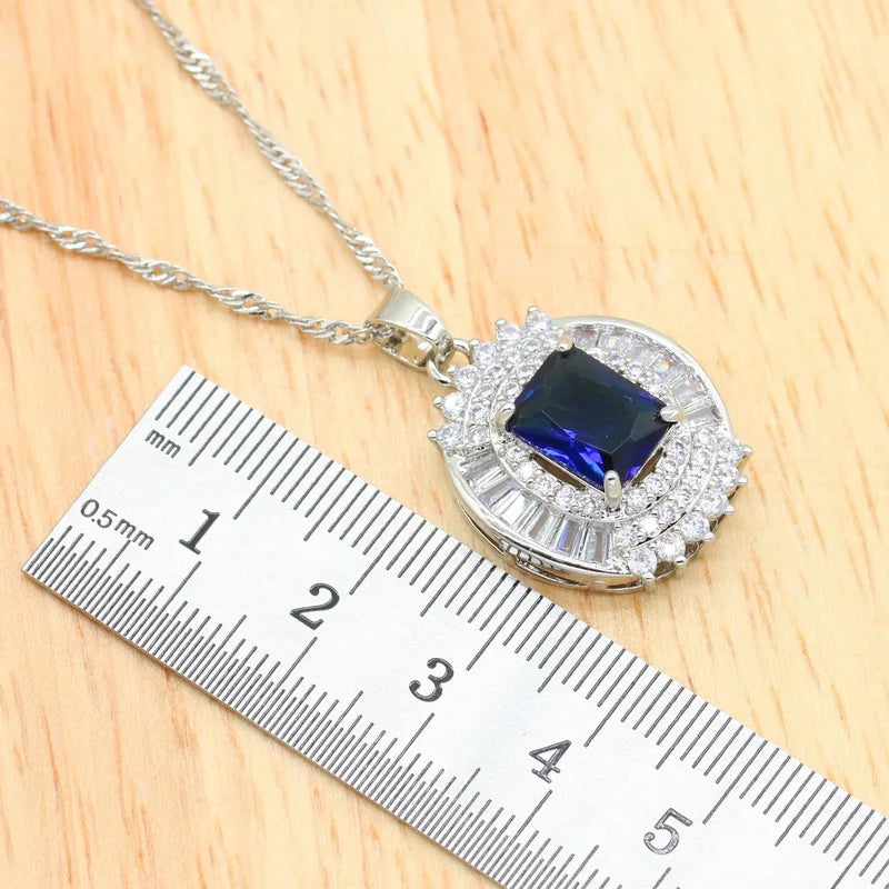 XOTICA Luxury Silver Jewelry Sets for Women Blue Zircon Bridal Bracelet Earrings Rings Necklace Pendant for Wedding Birthday Gift Idea