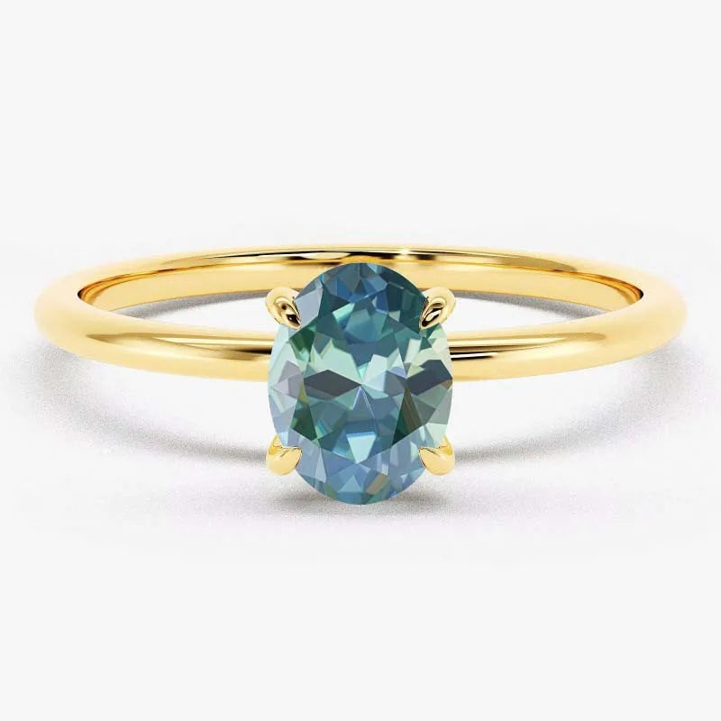 Minimalist S925 Sterling Silver Gold Plated Anti Tarnished Women's Fine Jewelry Oval Cut 0.5CT VVS GRA Colorful Moissanite Rings