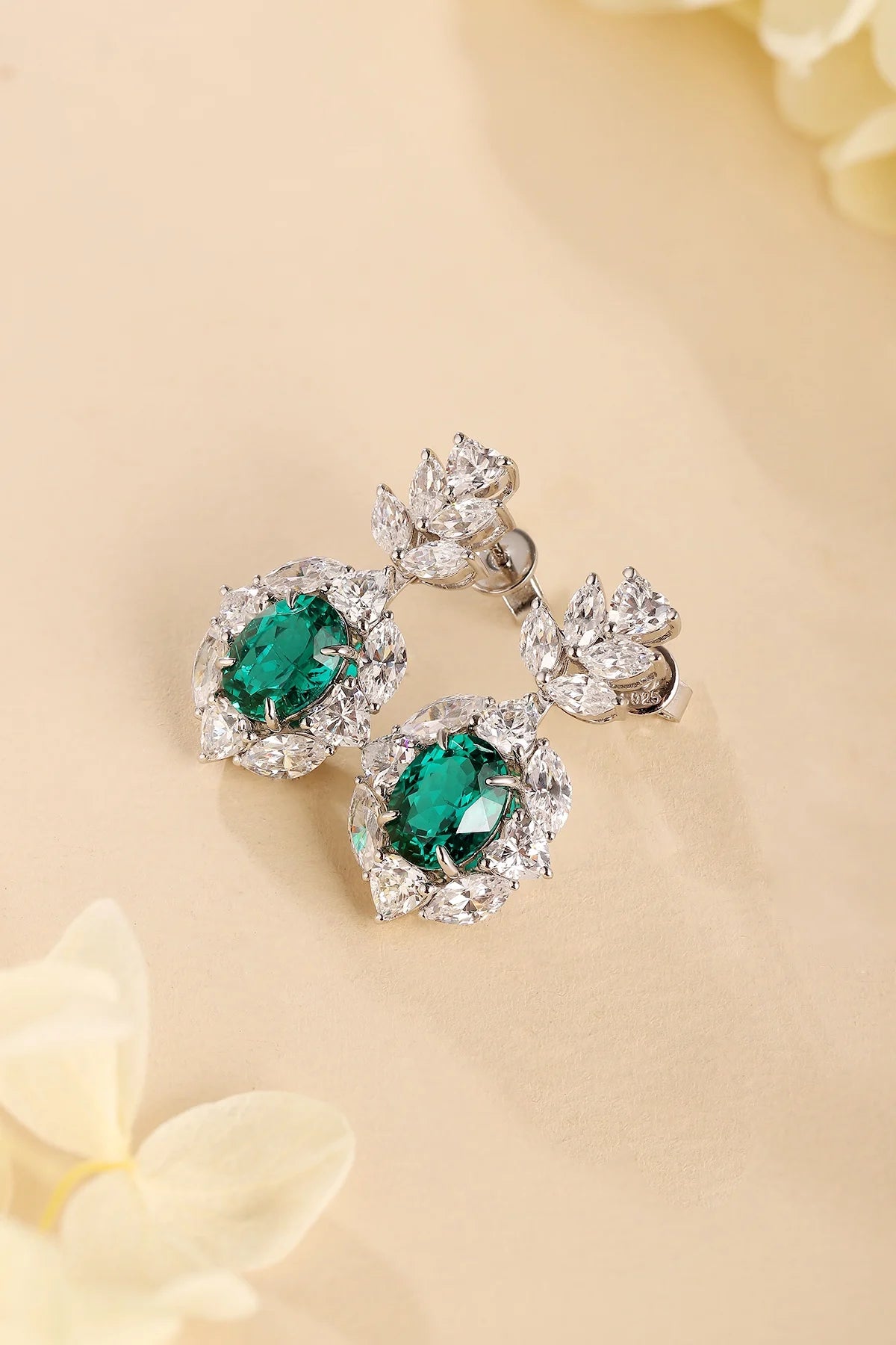 Gemfiori Anster High Quality S925 Lab Grown Emerald Earring Stud Dainty Gemstone Stud Earrings for Women Daily Wear Gift