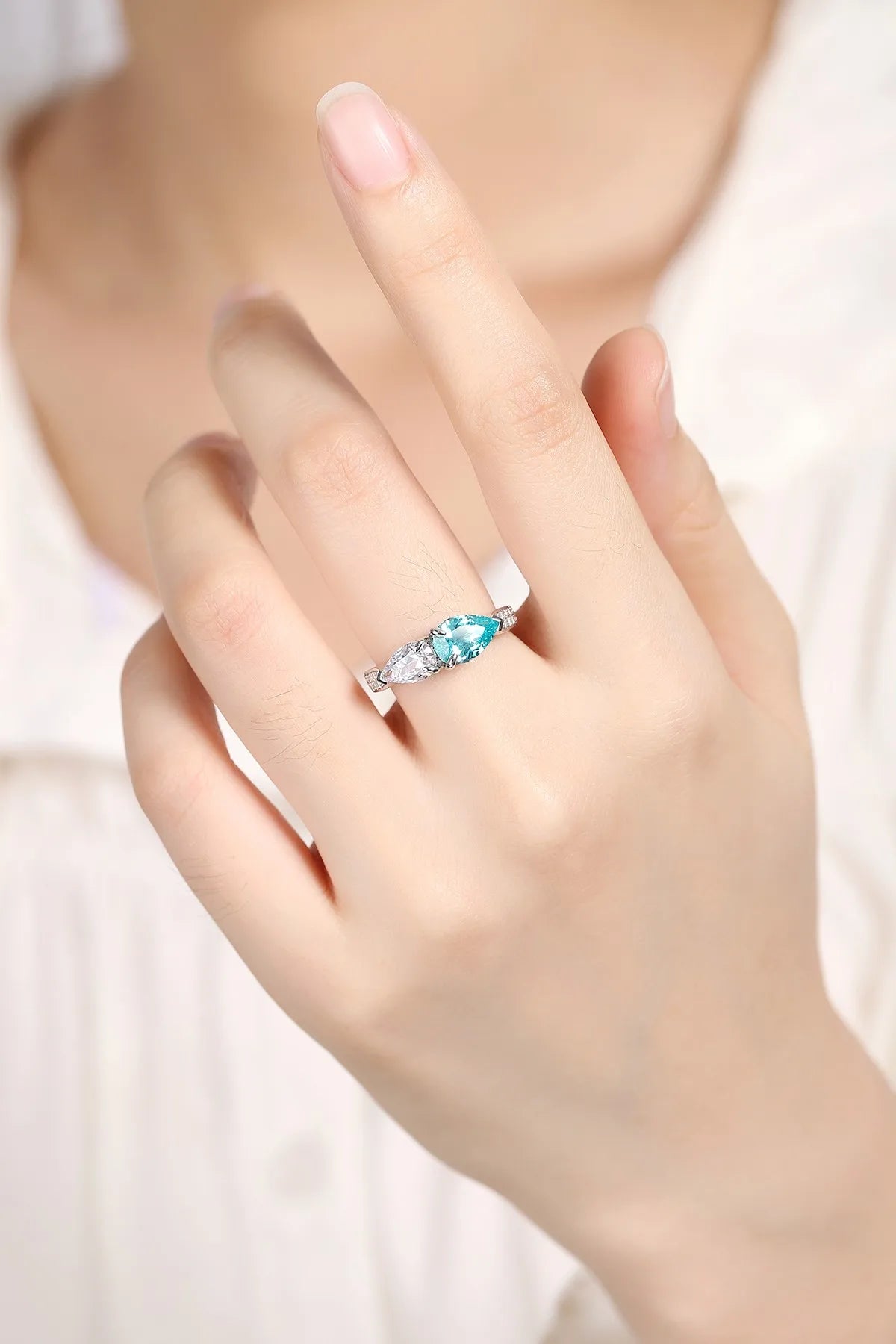 Gemfiori Pear Cut Lab Grown Emerald Green Stone Solitaire Ring in Solid 925 Sterling Silver with Celtic Knot Shank
