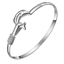 Little dolphin Bangle Clasp Geometric Inlaid Silver Plate Fashion Jewelry