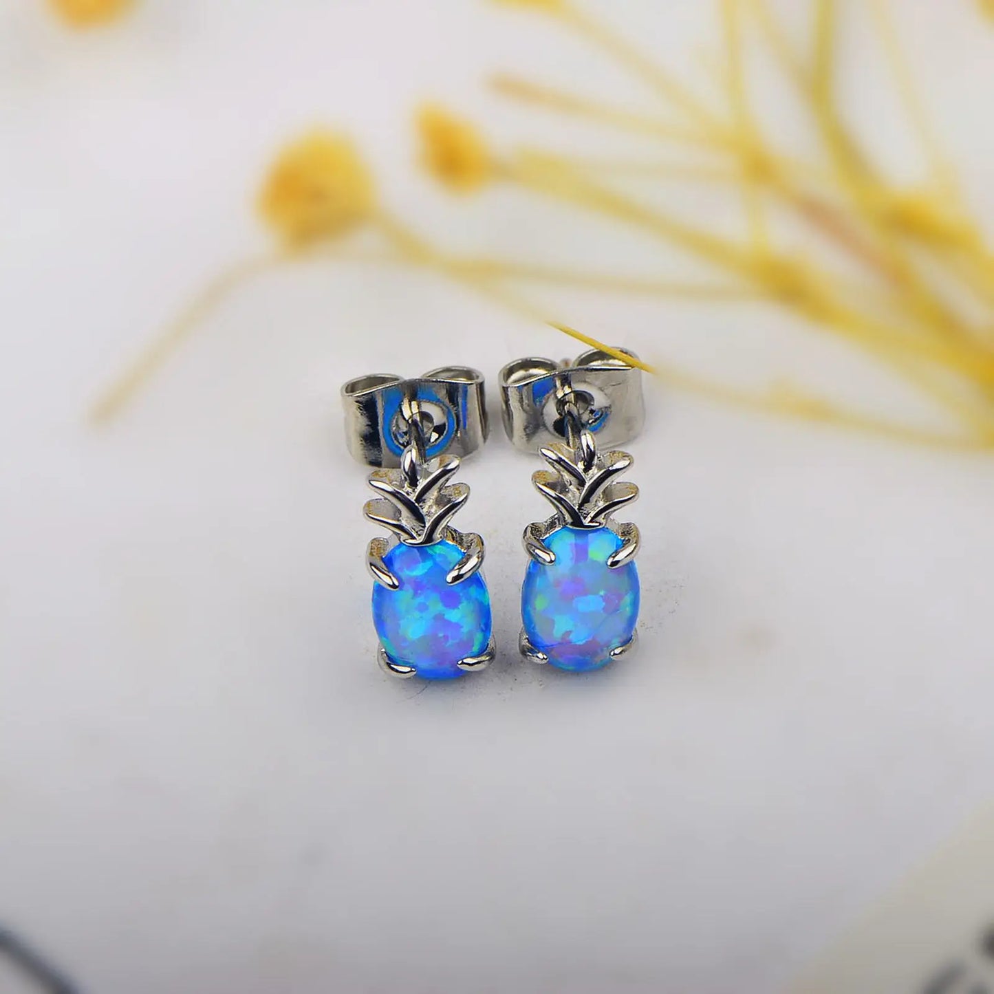 Ins Hot Selling Popular Hawaiian Style Pineapple Opal Earrings Cute Girl Pineapple Earrings Opal
