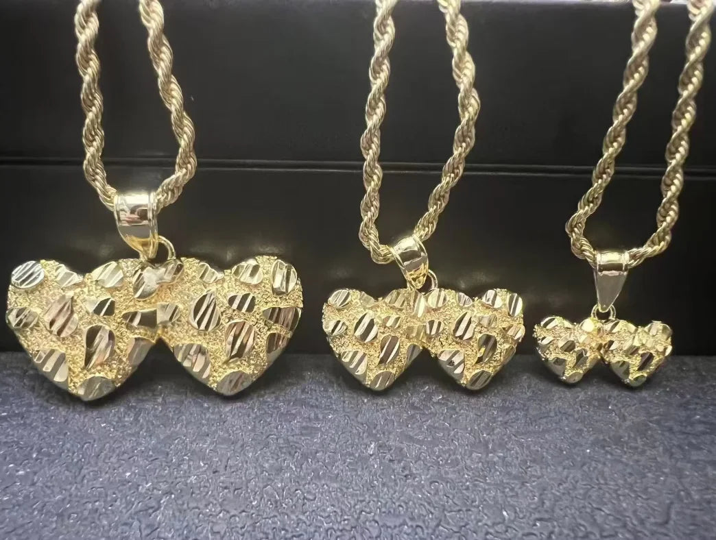 Stainless Steel Hip Hop Unique Design Gold Nugget Cut Heart Shaped Charm Pendant Necklace for Women/men Jewelry