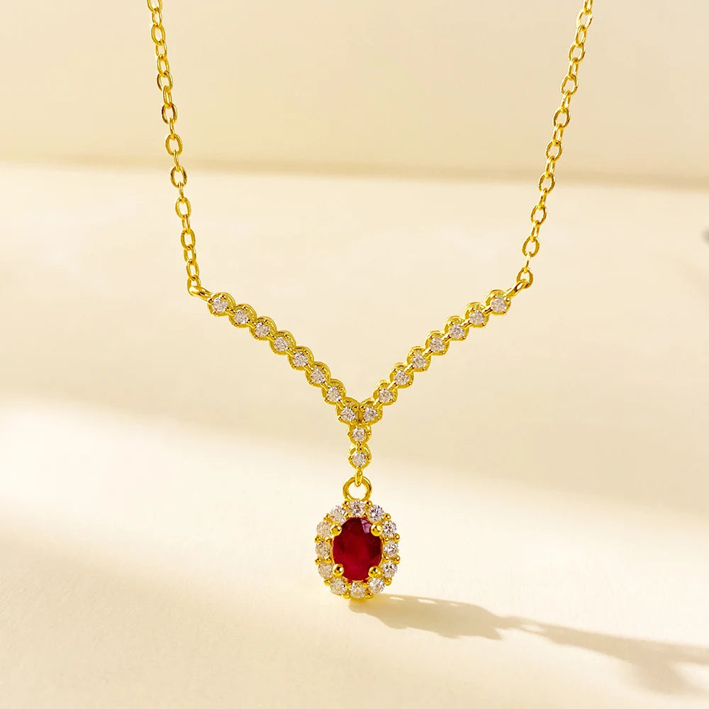 Gioiellieri Natural Ruby Rhodium Gold Plated 925 Sterling Silver Exquisitely Crafted Oval Cut Claw Setting Gemstone-Inlaid CMA Pendant