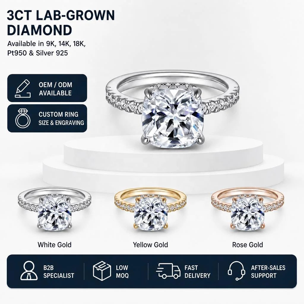 Gioiellieri Elegant Cushion Cut Lab Grown Diamond Ring IGI Certified 3ct E VS1 Clear Luminosity 9K 10K 14K 18K PT950 Women Fine Jewelry