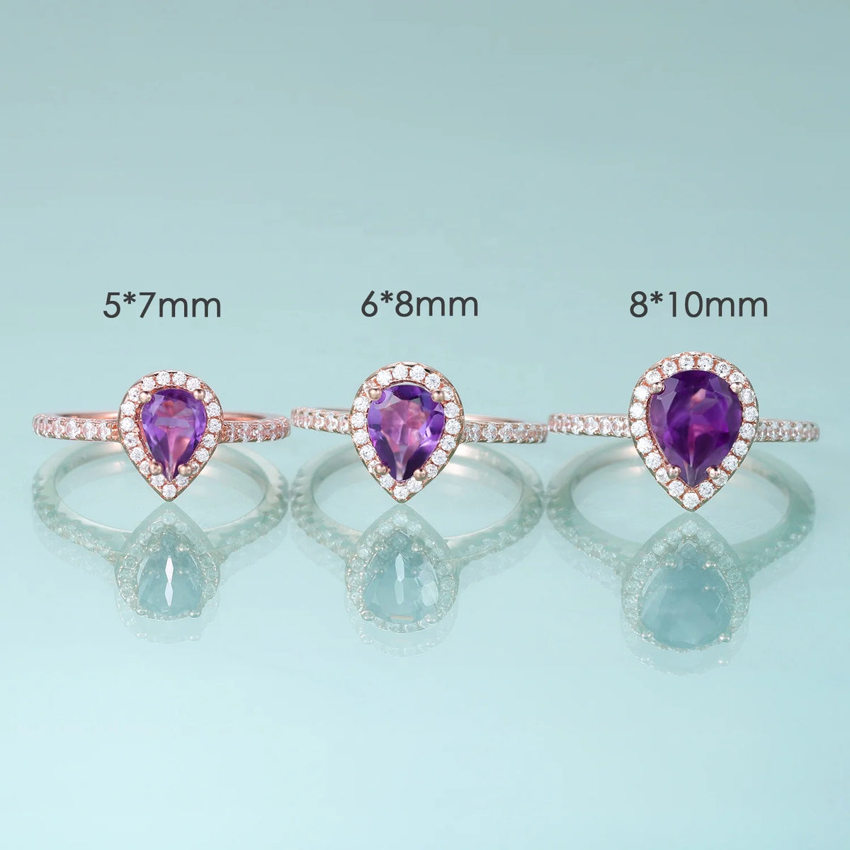 Gemfiori KH076 Abiding Hand Made Pear 5*7MM Natural Stone Jewelry 925 Sterling Silver Gold Plated Amethyst Sky Blue Topaz Halo Ring