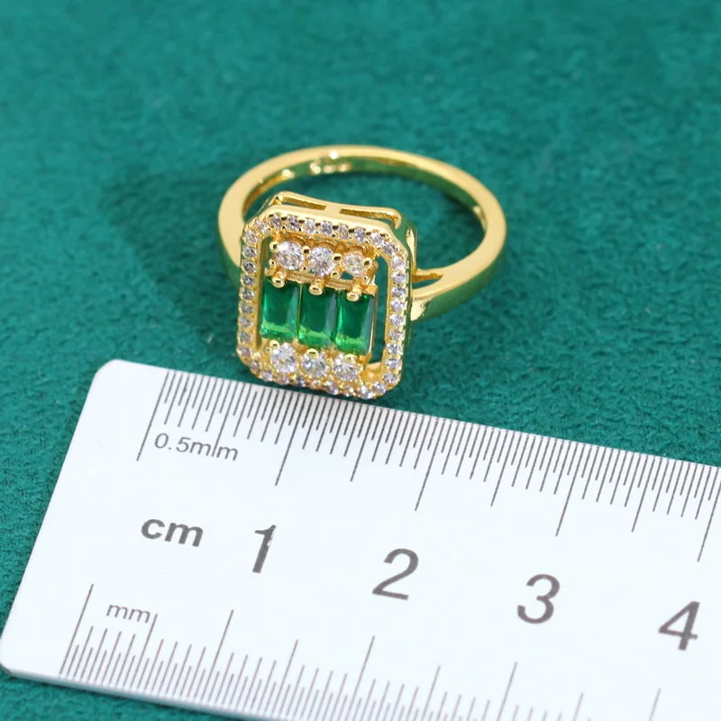 XOTICA New Arrival Green Zircon Wedding Jewelry Set for Women Gold Color Bracelet Earrings Ring for Party Halloween Perfect Gift