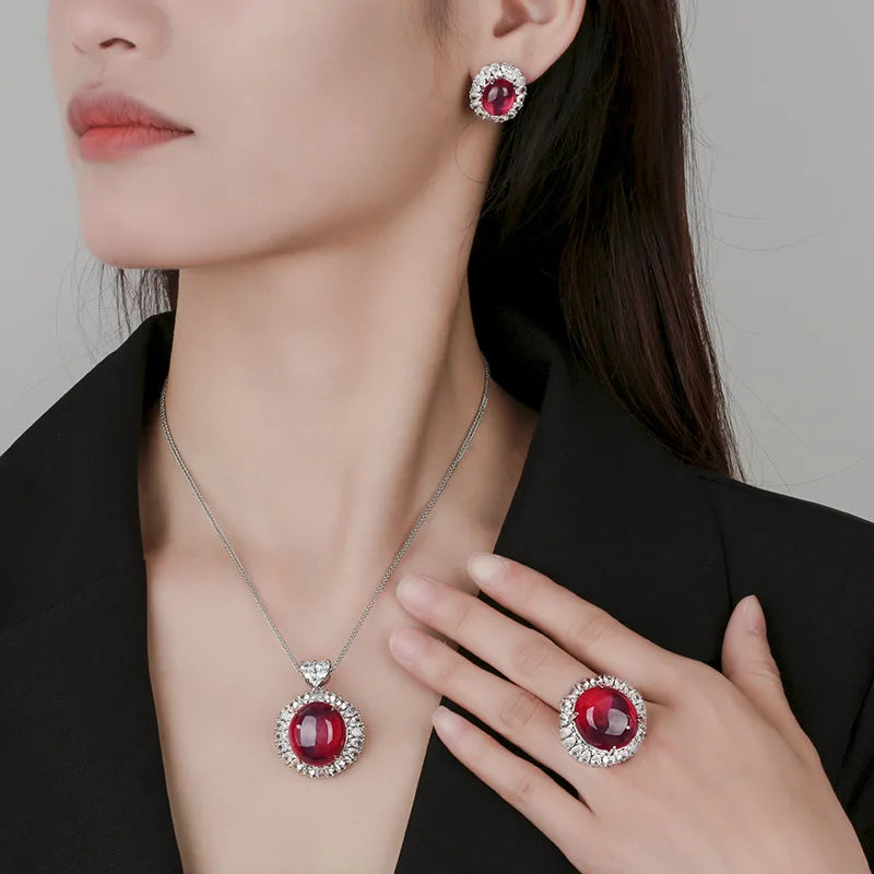 Gemfiori New Hot Selling High Quality Jewelry Ice Seed Fluorescent Red Shining Charm Zircon Hexagram Starlight Set