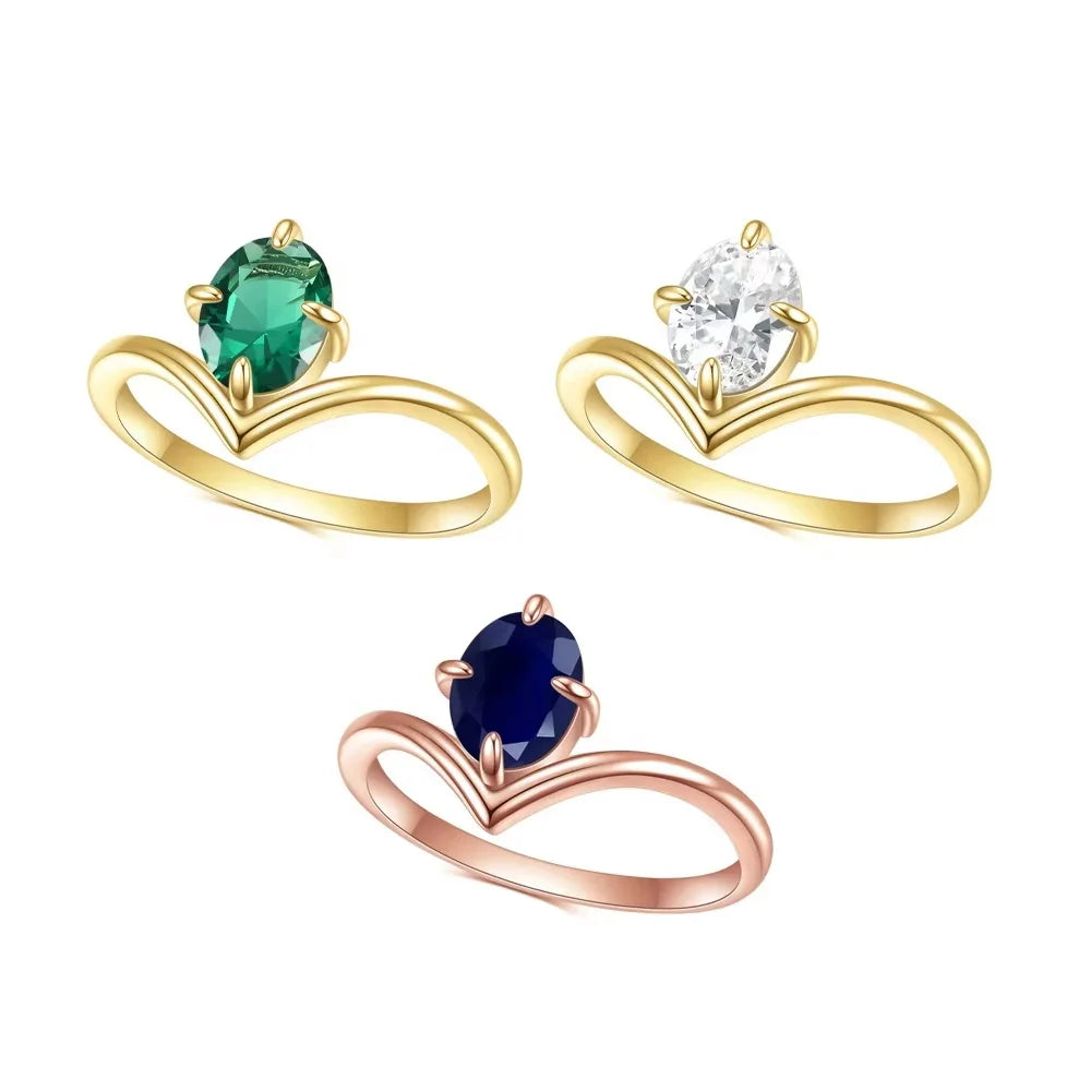 ArtistA Price 925 Sterling Silver Gold Plated Colorful Gemstone Oval Cut 6x8mm Drop-Shaped Dainty Gemstone Tear Drop Ring
