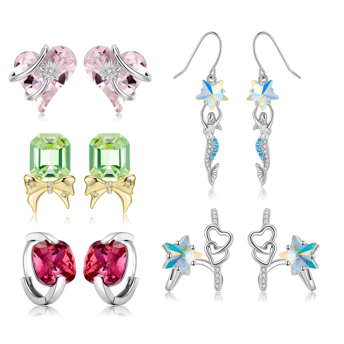 S&S 925 Sterling Silver Zircon Stud Earrings | Heart, Star & Crystal Designs | GDTC Certified | S&S Collection