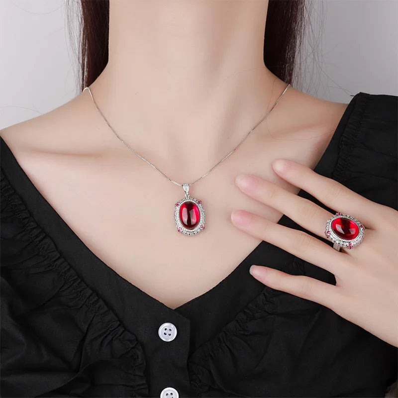 XOTICA New Fashion Jewelry Zirconia Ring Elegant Charm Pendant Ring Necklace Set