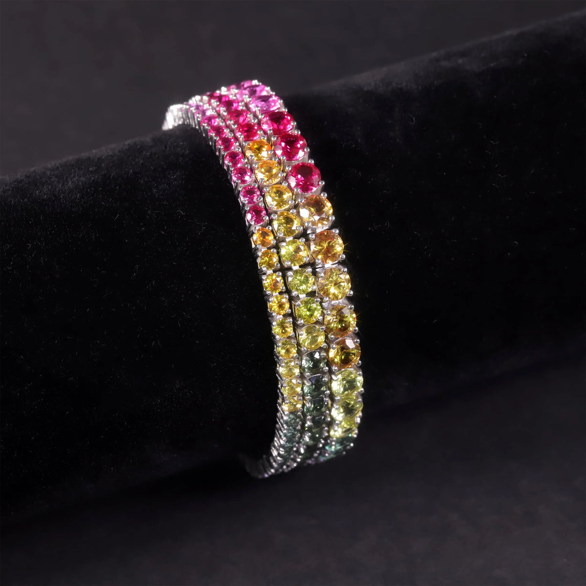 ArtistA Abiding Charming Shiny Rainbow Tennis Bracelet 925 Silver Colored Lab Grown Sapphire Tennis Chain Bracelets for Girls