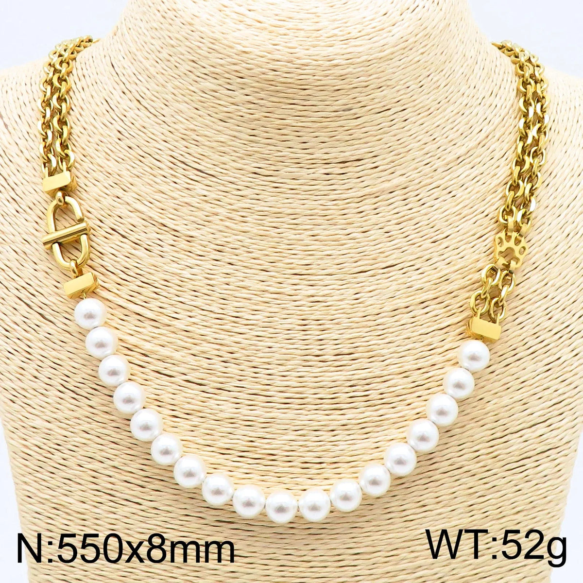 REBEL Unisex Elegant Noble Style Stainless Steel&Pearls Necklace