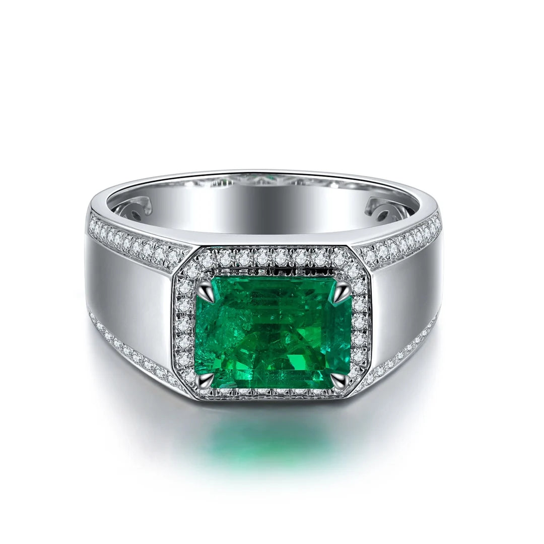 Gemfiori New 925 Sterling Silver Rhodium Plated Lab Grown Emerald Cut Ring Unisex Trendy Engagement Wedding Anniversary Gift Jewelry