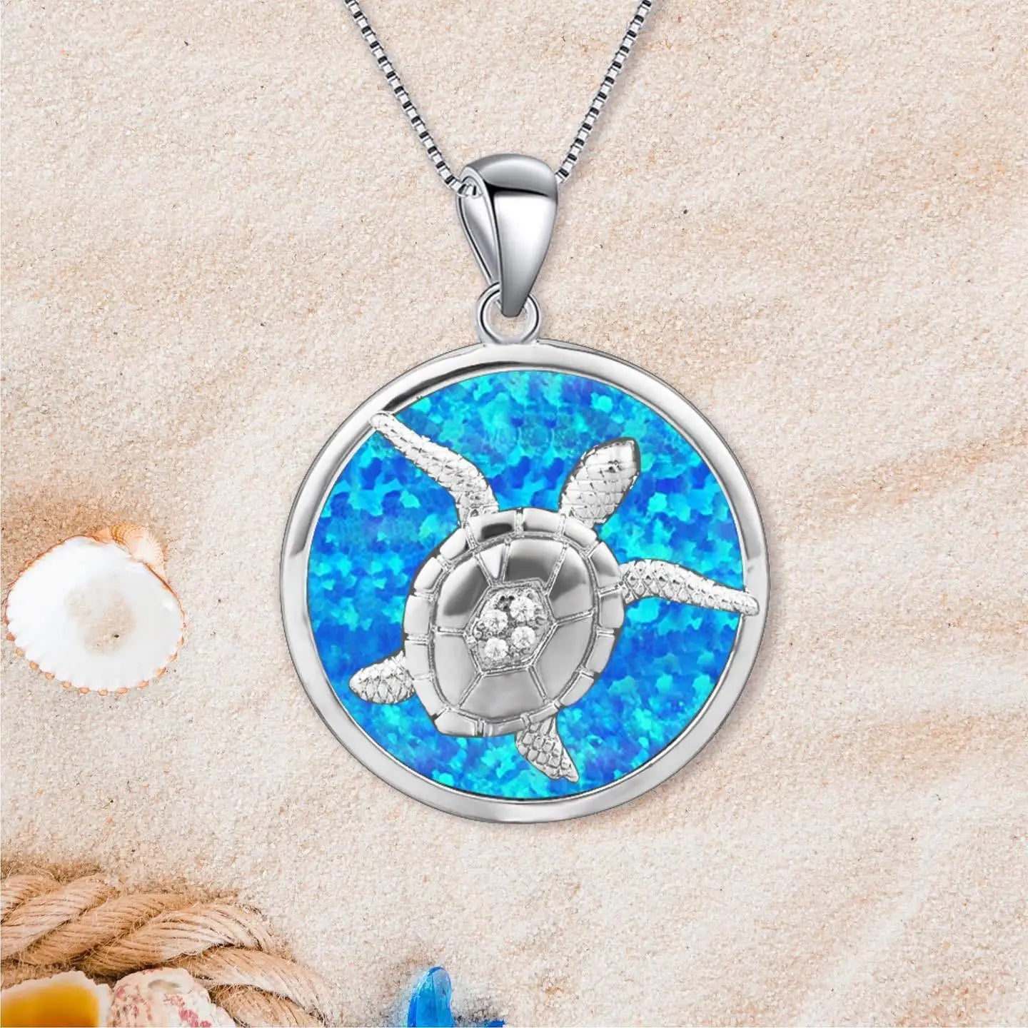 TikTok Viral Hawaiian Turtle Pendant - Blue Opal Statement Necklace Bulk Supply