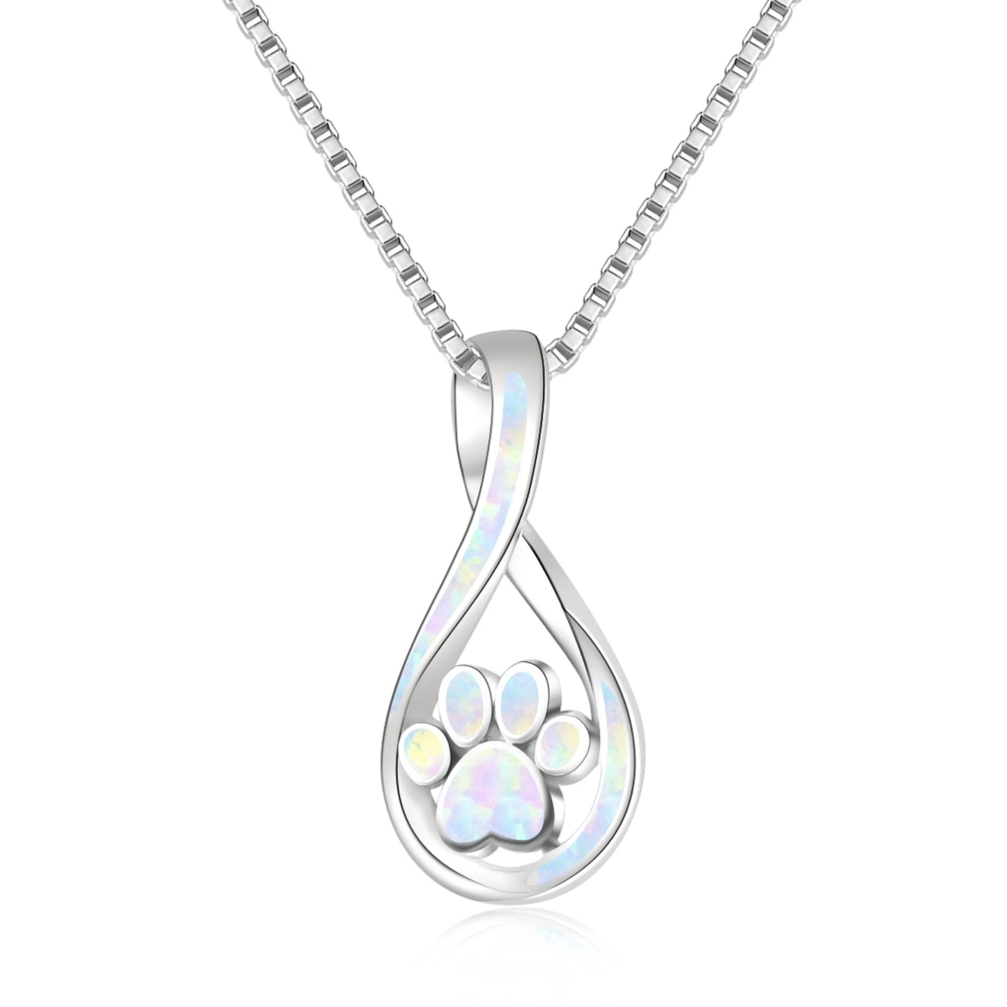 Eternal Pet Paw Opal Pendant Necklace-Blue Fire Opal Infinity Claw Print Design | Copper Silver Plated Pet Memorial Bulk Gift
